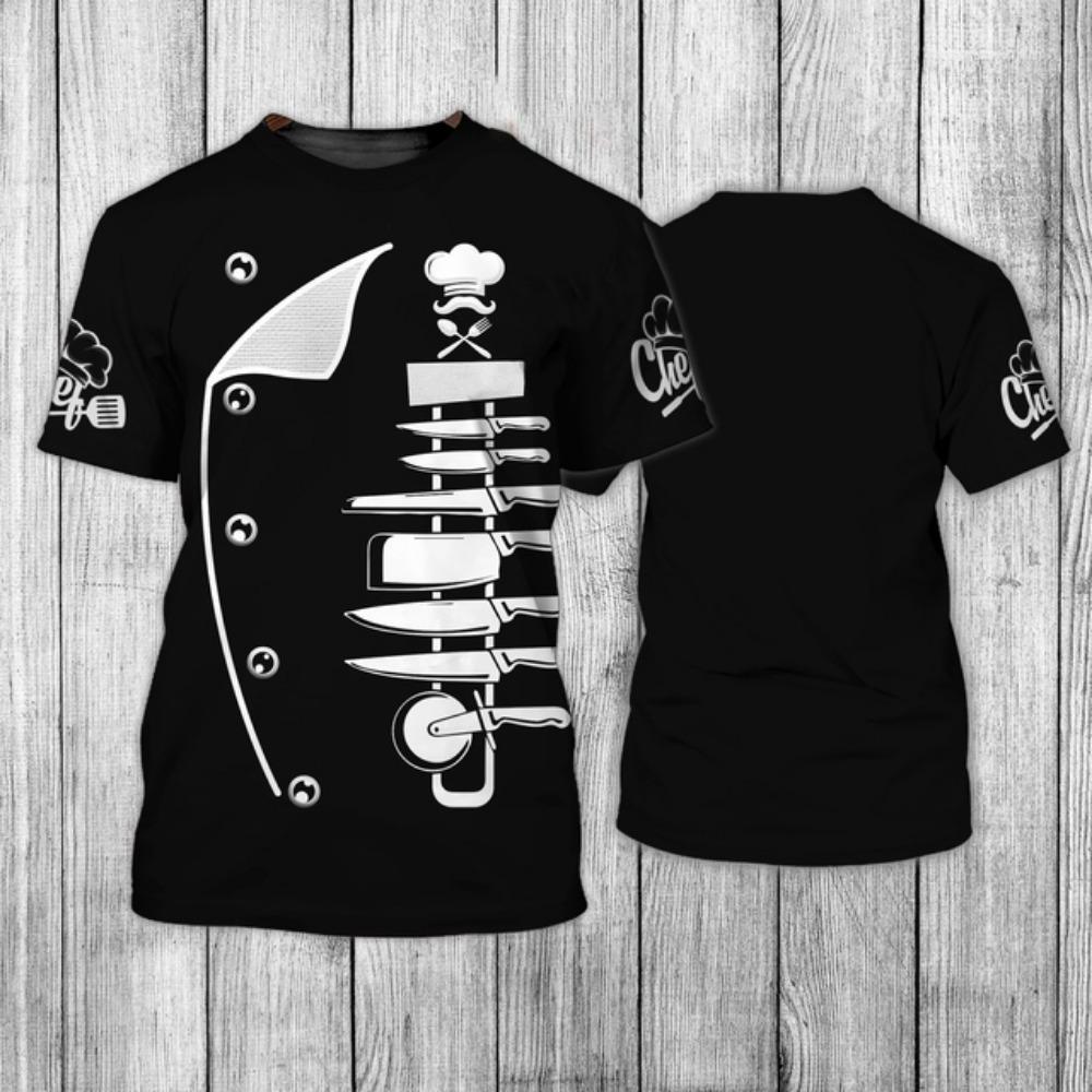 Мужская футболка Винтажная футболка Летняя одежда Персонализированное имя шеф-повара 3D Ресторан Принт Топы Уличный повседневный спортивный свободный пуловер