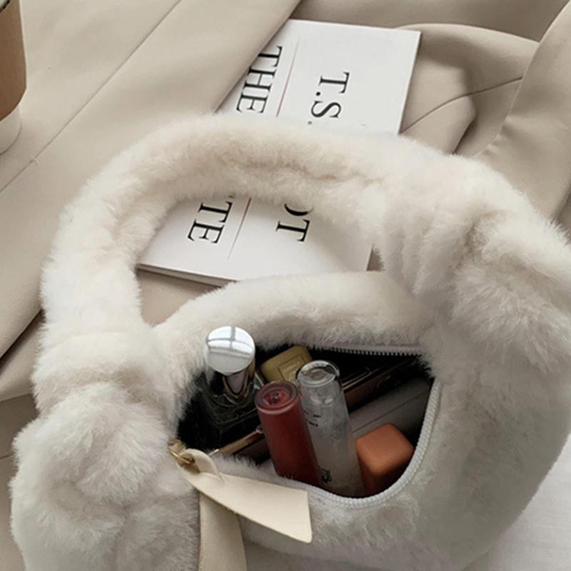 Модная однотонная сумка на плечо для подмышек, женская плюшевая мягкая пушистая меховая зимняя сумка-бродяга