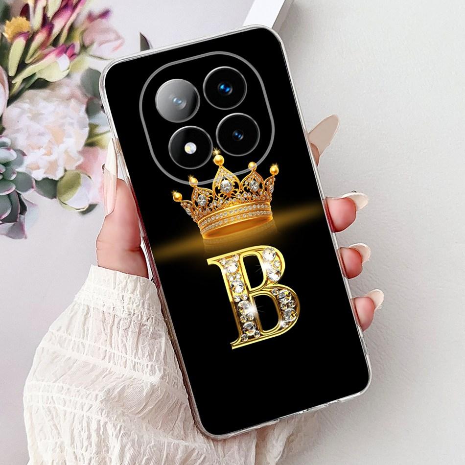 For Xiaomi Redmi Note 14 Pro Plus Fashion Crown Initial Letter Phone Case For Redmi Note14 4G 5G Note 14Pro Soft Silicone Cases