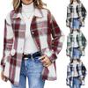 Women's Fashion Plaid Lapel Single Breasted Long Sleeved Shirt Jacket