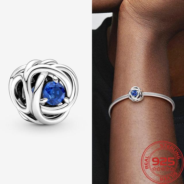 New S925 Silver Charm May Green Birthstone Eternity Circle Charm Fit Fashion 3mm Bracelet DIY Girl Necklace Pendant Gift