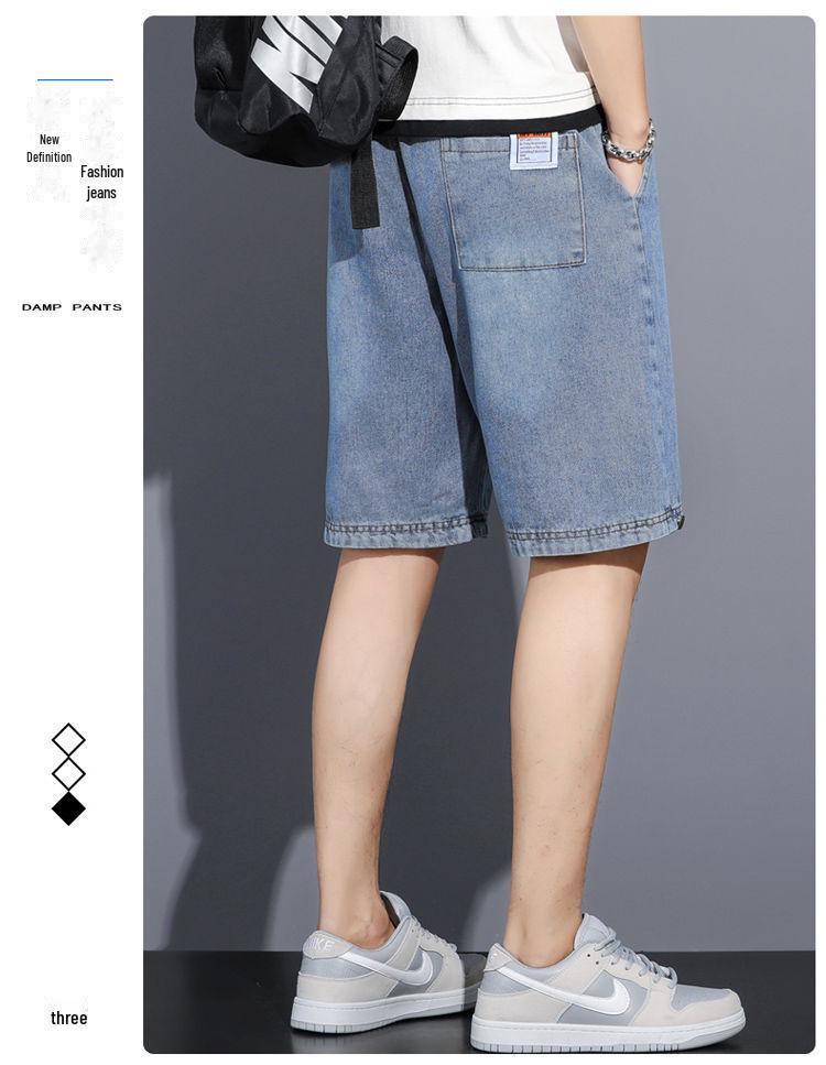 Модные летние джинсовые шорты Hongxinjie для мужчин — тонкие, свободные, повседневные, уличные шорты с пятью точками