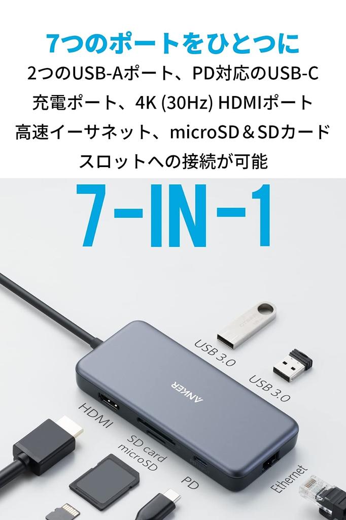 Anker PD Ethernet Hub 4K Compatible HDMI Output Port 60W Power Delivery Compatible Port 1Gbps Ethernet Port MicroSD SD Card Slot Compatible with