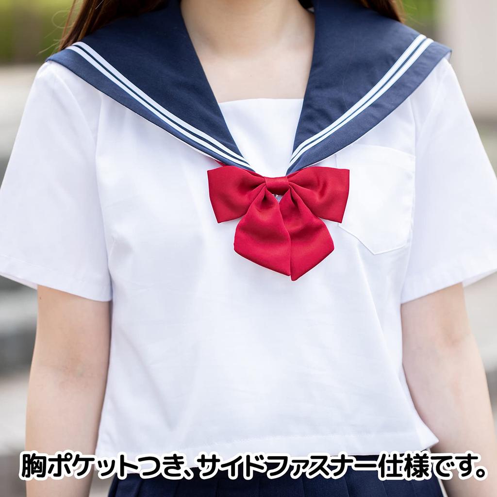 [CLASSE] Cosplay Sailor Uniform Ribbon Costume Ladies Crossdressing Schoolgirl Sailor Suit Short Sleeve White L Size (M Size Equivalent)