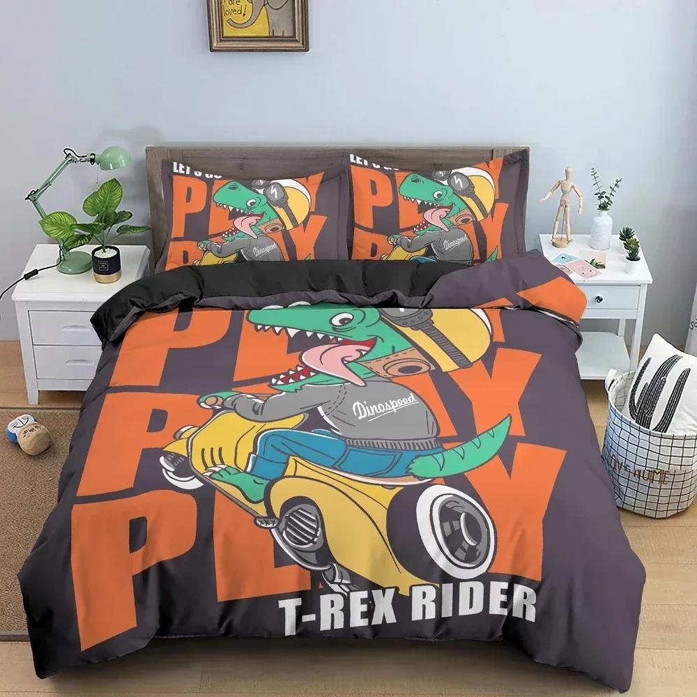 Cartoon Dinosaur Bedding Setfor Kid'S Bedroom Decor Duvet Cover King Queen Full Size Bedclothes Pillowcase Bed Set