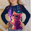 Children's T-Shirt Kawaii Full Sleeves T-Shirts for Girl Tiger Cat Cute Tees Clothes 2023 Autumn Kid Top O-Neck Outdoor Clothing