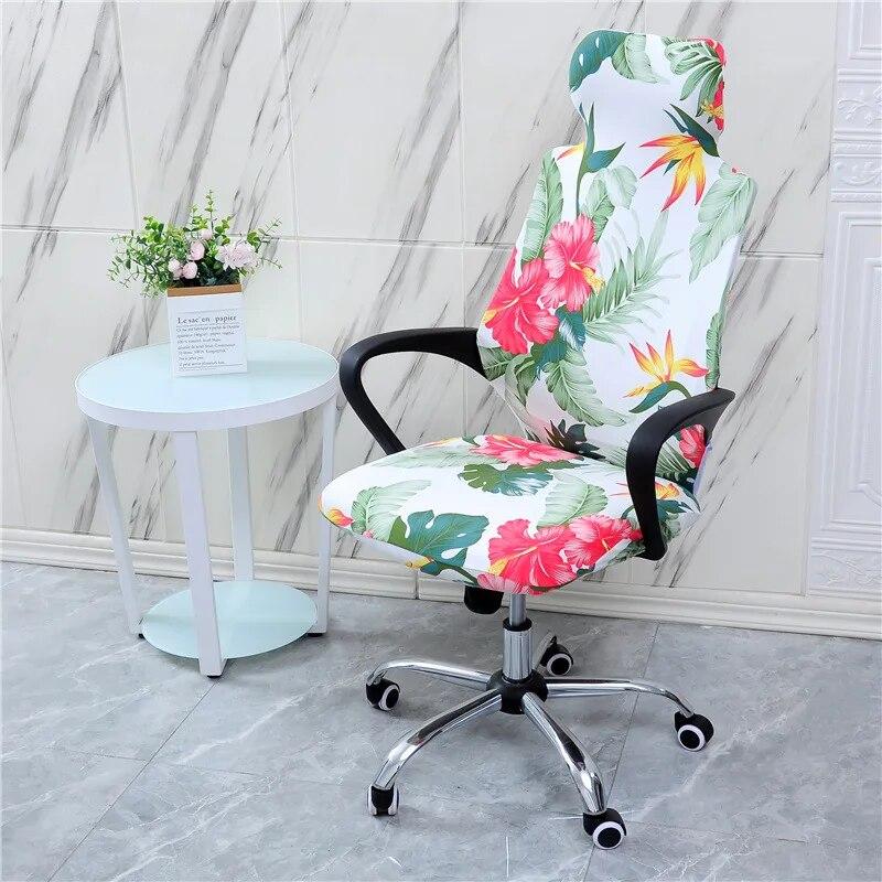 Stretch Game Chair Cover with Headrest for Office Internet Cafe Computer Armrest Gaming Chair Covers Printed Fabric Seat Case