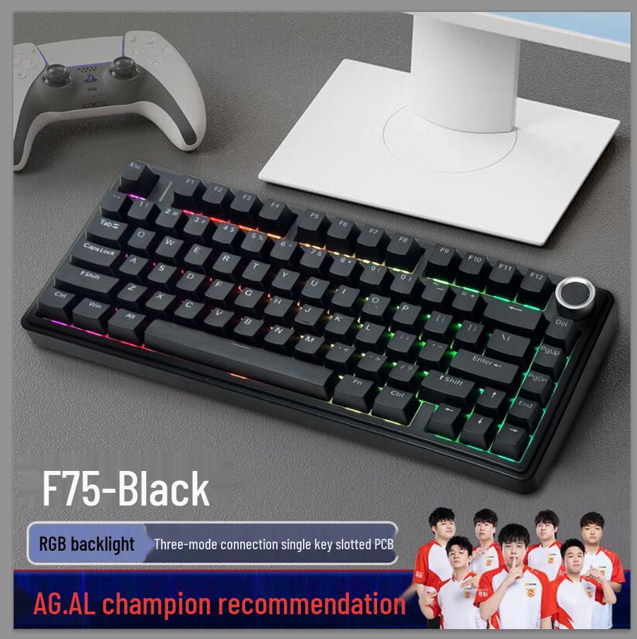 Трехрежимная беспроводная механическая игровая клавиатура Wolfspider F75max с RGB-подсветкой, возможностью настройки и боковой гравировкой.