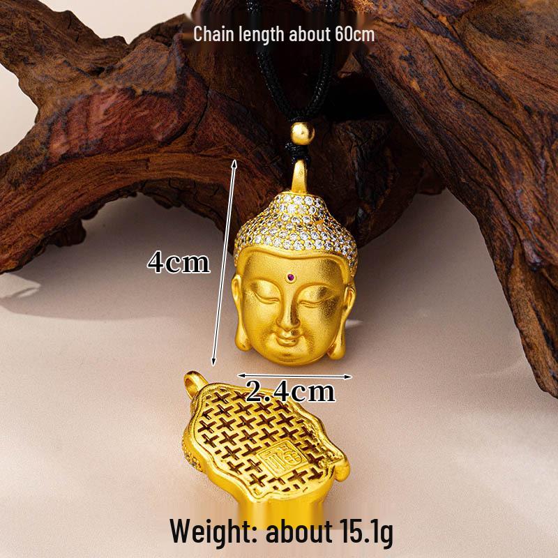 Модное винтажное ожерелье с головой Будды в вьетнамском стиле и бриллиантовыми акцентами - Отделка песочным золотом, Высококачественное сохранение цвета