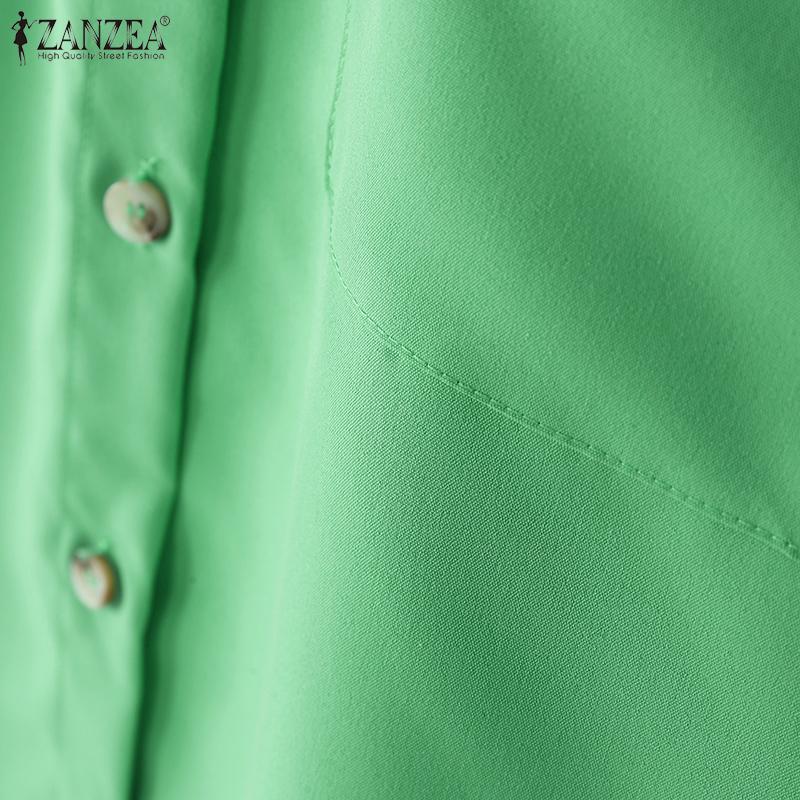 ZANZEA Женская летняя блузка свободного покроя с круглым вырезом и коротким рукавом