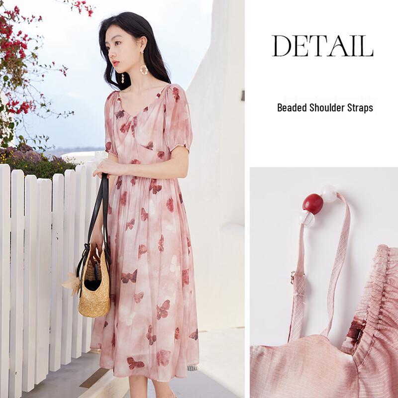 Xiangying Floral Print V-Neck Midi Dress