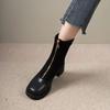 Модные черные туфли до середины голени, женские элегантные высокие сапоги на каблуке с полукруглым носком для женщин, готические сапоги, распродажа, демисезон, зима 2024, новинка
