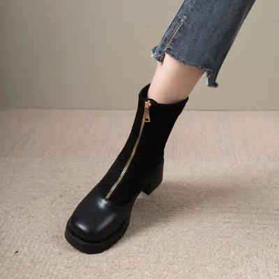 Модные черные туфли до середины голени, женские элегантные высокие сапоги на каблуке с полукруглым носком для женщин, готические сапоги, распродажа, демисезон, зима 2024, новинка