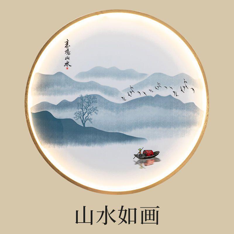 Настенный светильник в китайском стиле для гостиной, украшение со светом, хрустальная фарфоровая фреска, домашний декор, круглый светильник Zen Free Wiring Porch Light