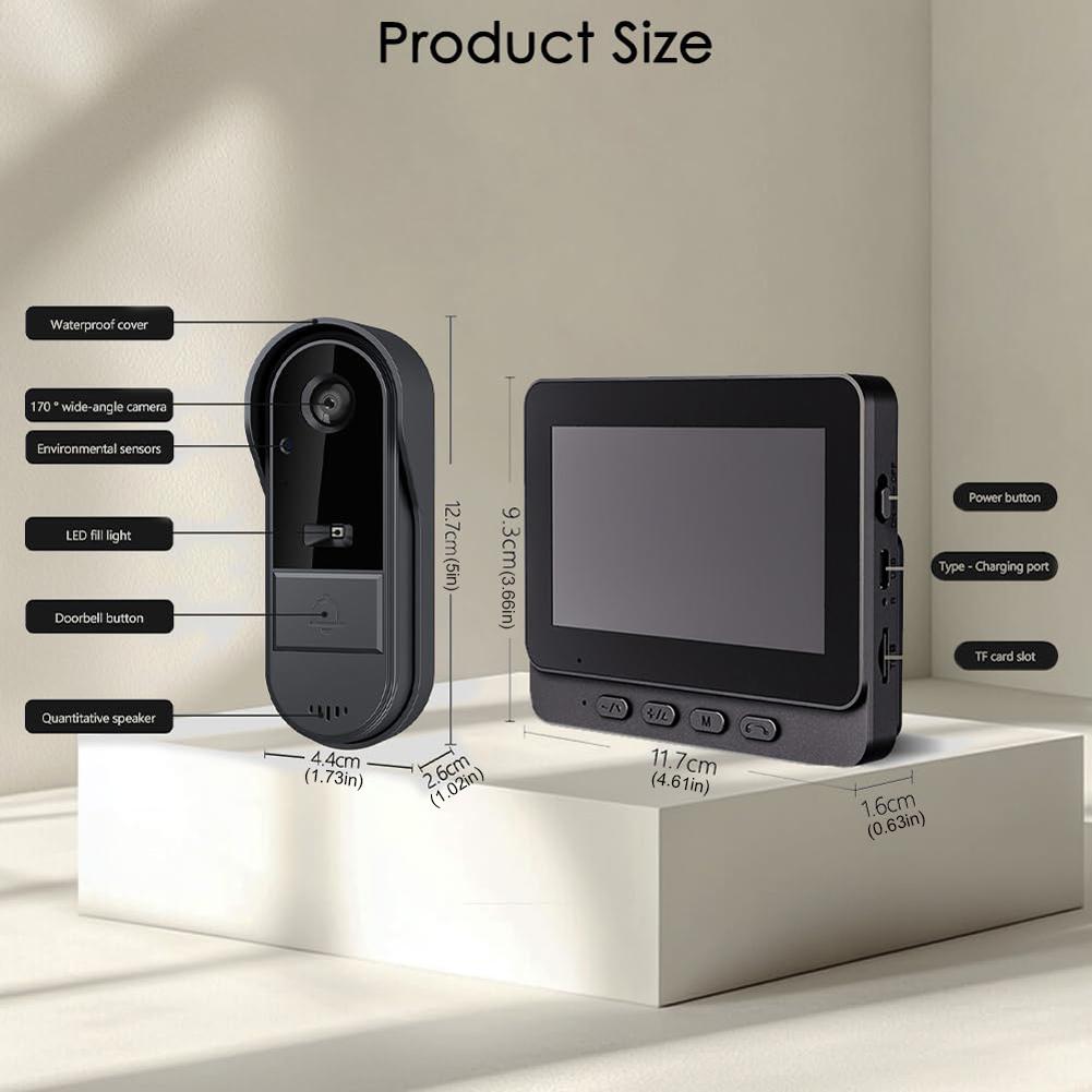 Беспроводной дверной звонок с камерой 1080P Дверной звонок с камерой 4,3-дюймовый экран для дома, офиса