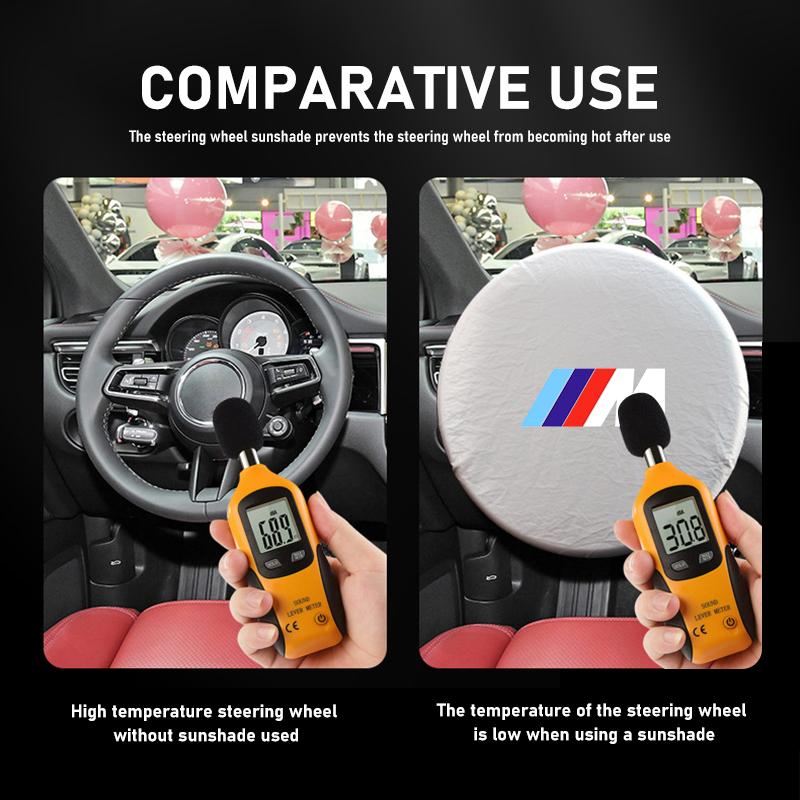 SHEJ3 Car Steering Wheel Sun Shade Sunscreen Insulation Silver Coated Cloth For BMW M 1 3 4 5 6 7 Series X1 X3 X4 X5 G20 G38 F48 E36