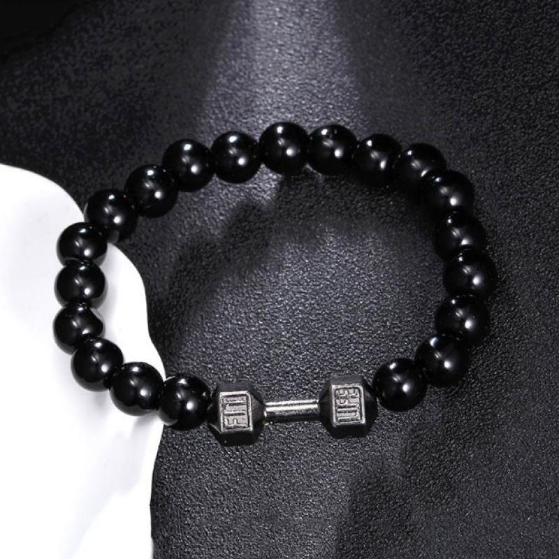 Браслет Черный вулканический камень Черный матовый гантели бусины браслеты для женщин мужчин фитнес штанга ювелирные изделия мужские браслеты ARI