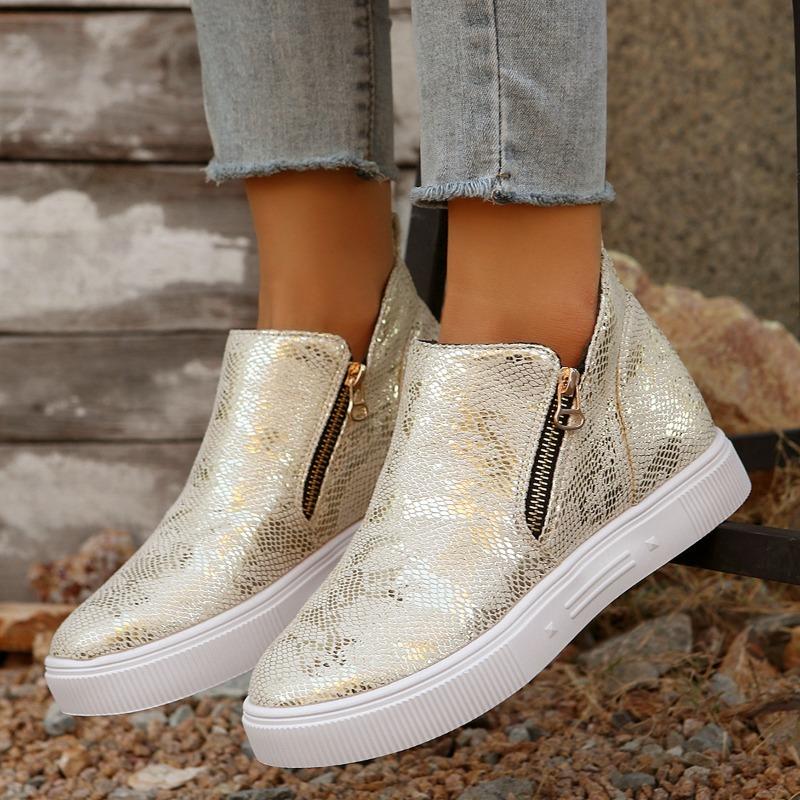 Модная осенняя новинка, туфли-балетки на платформе с круглым носком и боковой молнией, нескользящие, износостойкие, с внутренней танкеткой, одинарные