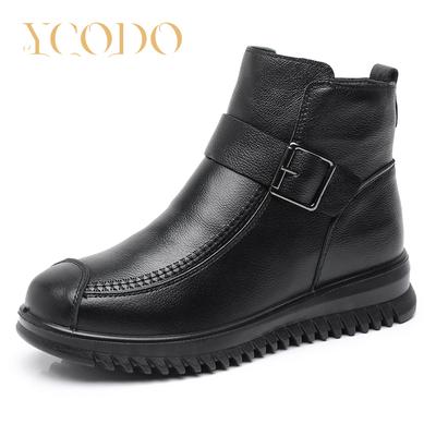 Женская обувь осень-зима модная удобная из натуральной кожи с плюшем внутри