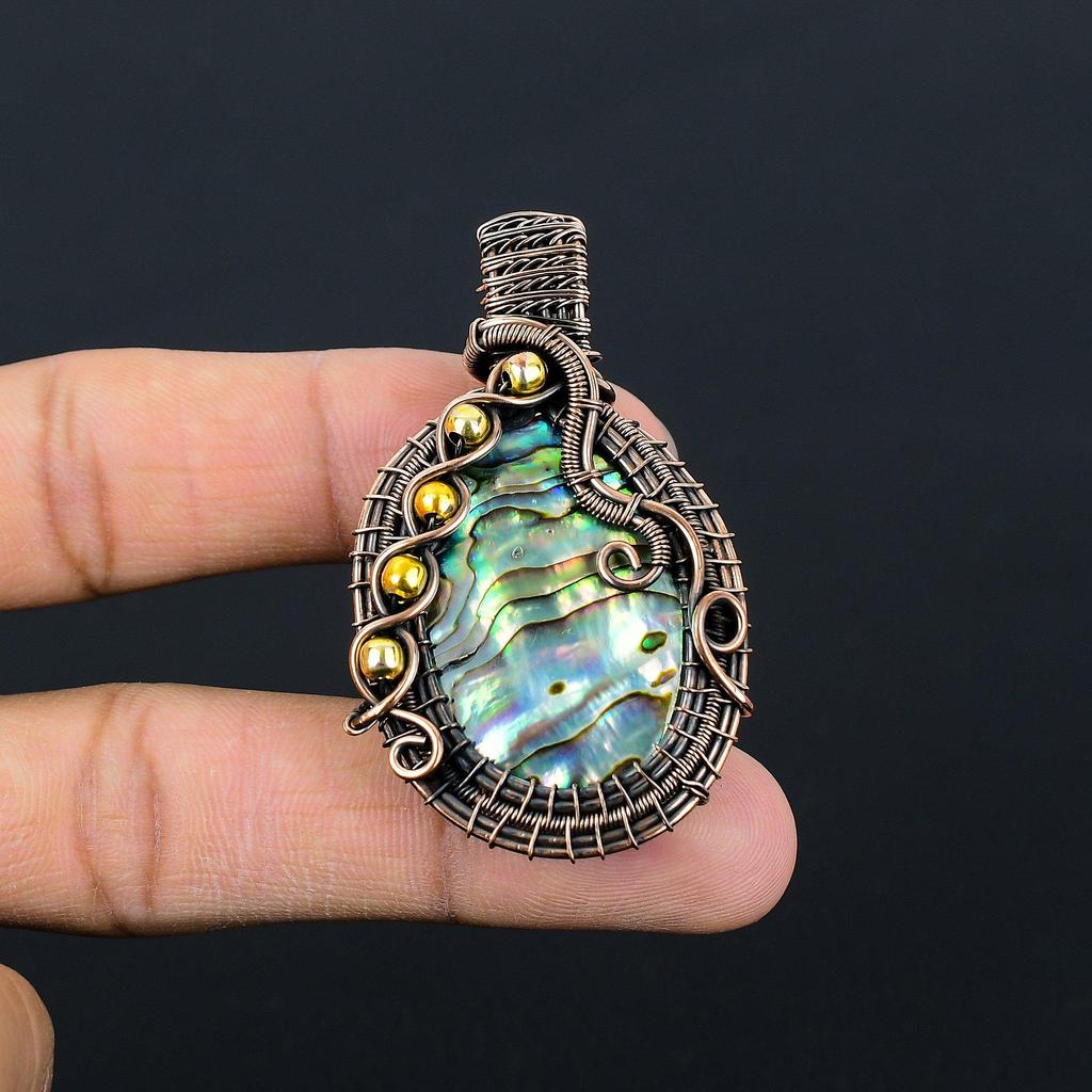 Abalone Shell Gemstone Чистая медная проволока Обернутая ювелирная подвеска ручной работы