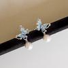 Blue butterfly pearl fringed earrings women's light luxury high-end temperament gentle stud earrings 1011 new exquisite earrings