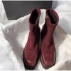 Роскошные ботильоны из искусственной замши, эластичные, с нашивкой из кожи, женские, с боковой молнией, на толстом каблуке, осенние, теплые, бордовые, Botas Mujer