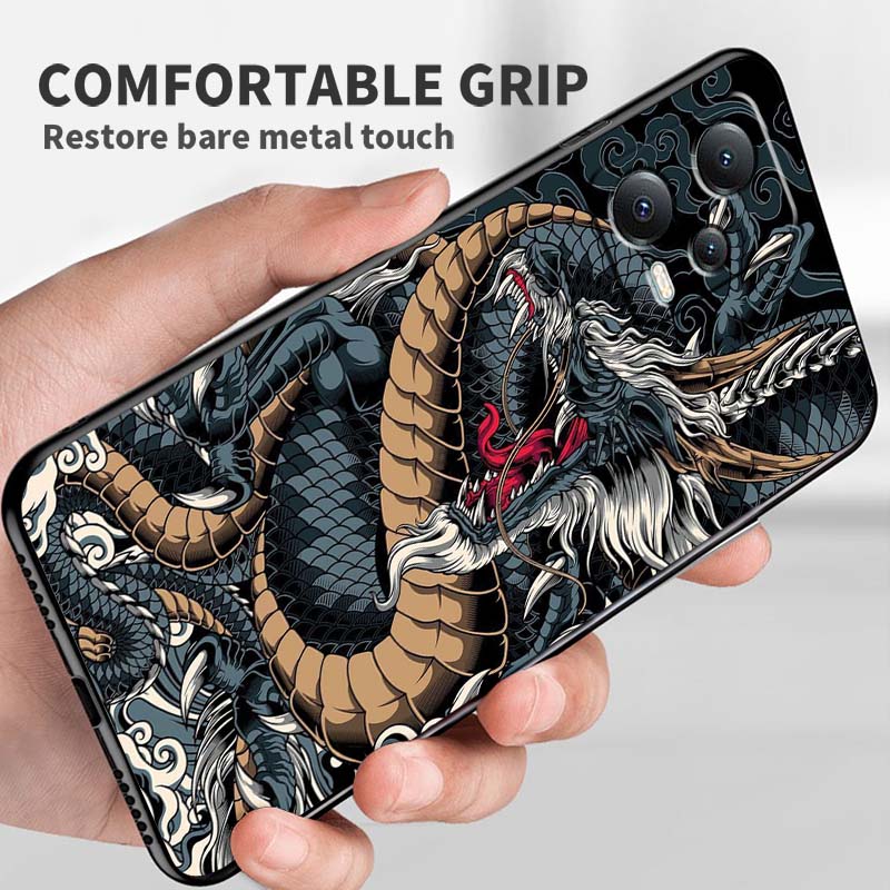 Модный Чехол для Телефона с Иллюстрацией Дракона Для Xiaomi Redmi Note 15 14 13 12 12S 11E 11 11S Pro Plus 4G 5G Черный Мягкий ТПУ