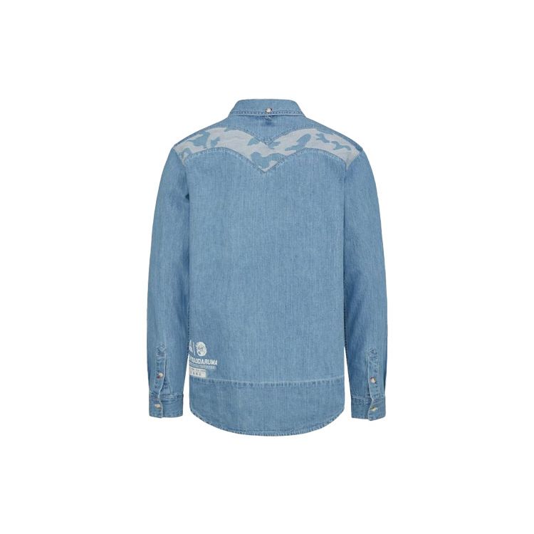 Evisu Камуфляж Пэчворк Карман Большой М Рубашка с Длинным Рукавом Мужские рубашки 2ESHTM1SL164DN