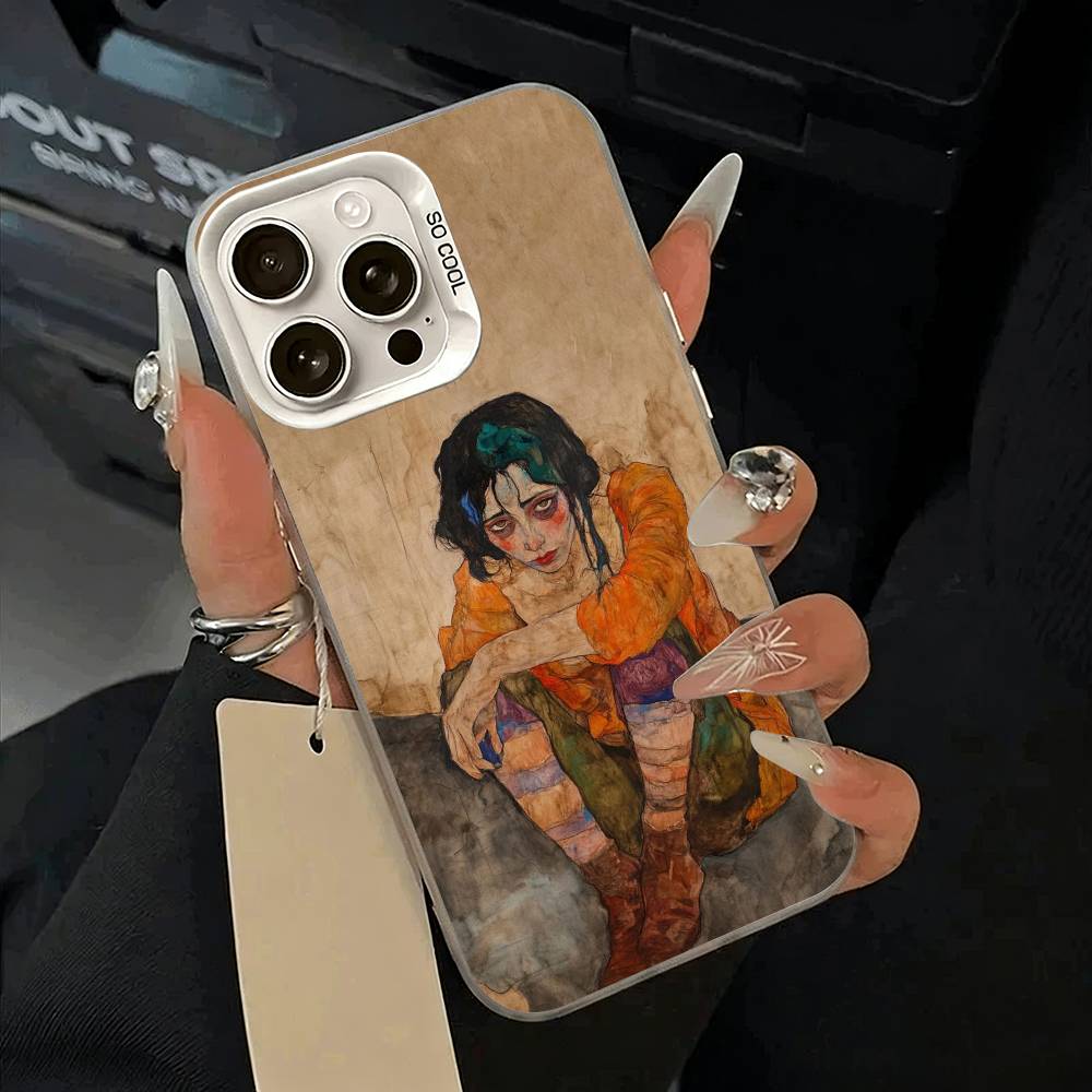 E-Egon S-Schiele Чехол для телефона для iPhone 17,16,15,14,13,12,11 Plus,Pro Max,XS,бело-серебристый чехол для телефона