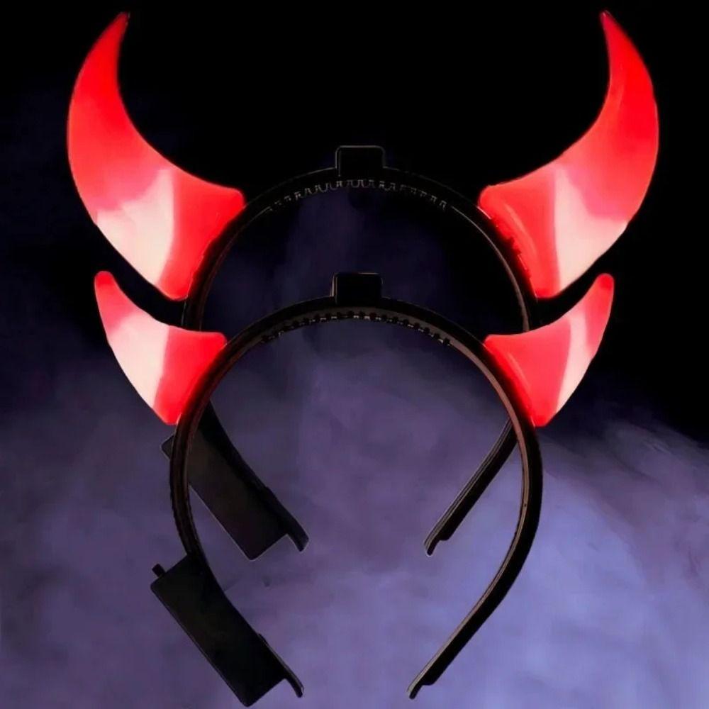 Red LED Light LED Headband Bull Horns Devil Hair Hoop Durable Party Headwear Cosplay Costume