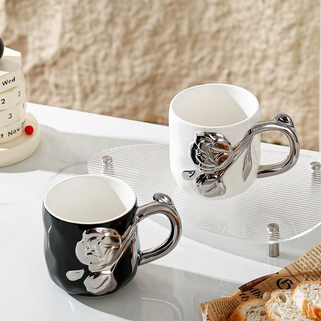 Бытовая легкая роскошная посеребренная керамическая чашка для пары, цветочная чашка для девочек, креативная индивидуальная кружка