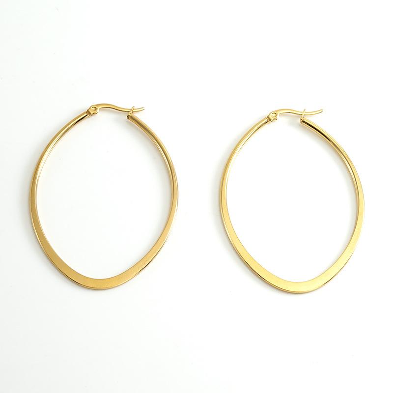 2025 Новые овальные серьги из титановой стали с покрытием из 18-каратного золота, геометрические минималистичные полые серьги из нержавеющей стали для женщин