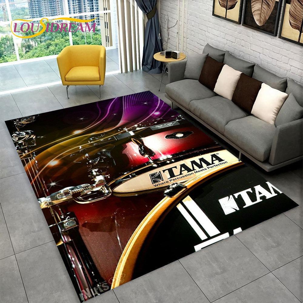 3D Drum Kit Music Instruments Area Large Carpet Rug for Home Living Room Bedroom Doormat DecorArea Rug Carpet Non-slip Floor Mat