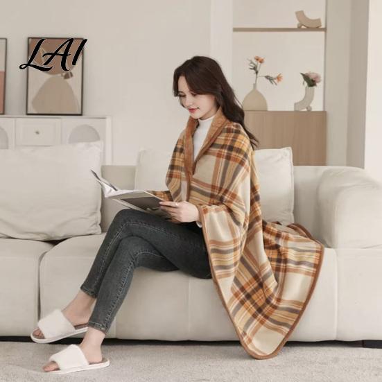 Air Conditioning Cold Protection Fleece Shawl Blanket with Buttons Thick Reversible Plaid Wearable Wrap Warm Winter Wrap for Kids Lap Throw
