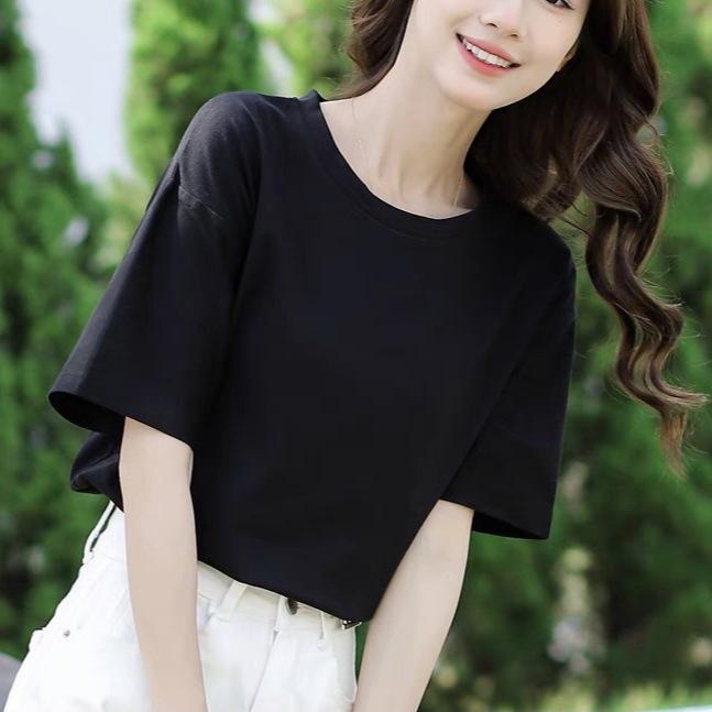 Korean Style Women's Casual Loose Fit Mid-Length Short Sleeve T-shirt - Summer Comfort