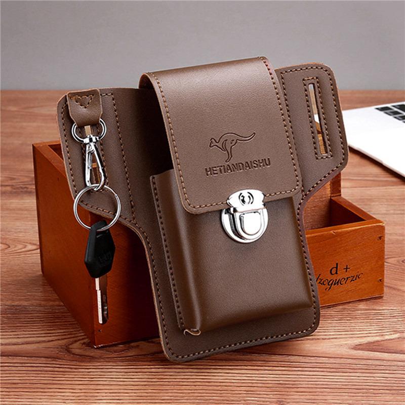 Men Leather Pack Waist Bag Belt Clip Phone case Holster Mobile phone bag Fits all mobile 5.4 - 6.9 inch phones
