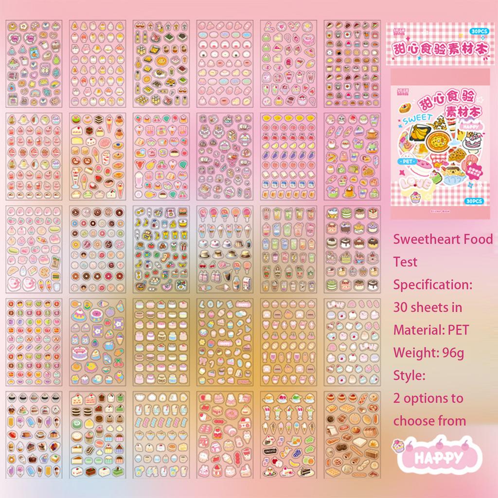 30 Sheets Notebook Decor Food Guide Series PET Stickers Sweet Dessert Scrapbooking DIY Decoration Stickers for Journal Craft