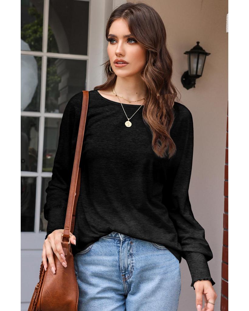 Azura Exchange Black Marble Print Dolman Sleeve Top