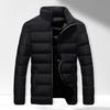 Men Parkas Solid Color Padded Stand Collar Long Sleeve Loose Thickened Autumn Winter Zipper Pockets Jacket Streetwear