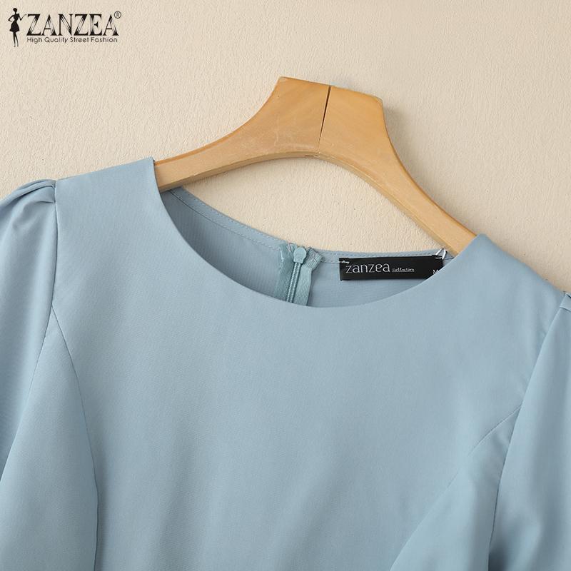 ZANZEA Women Casual Round Neck 3/4 Sleeve Summer Loose Blouse