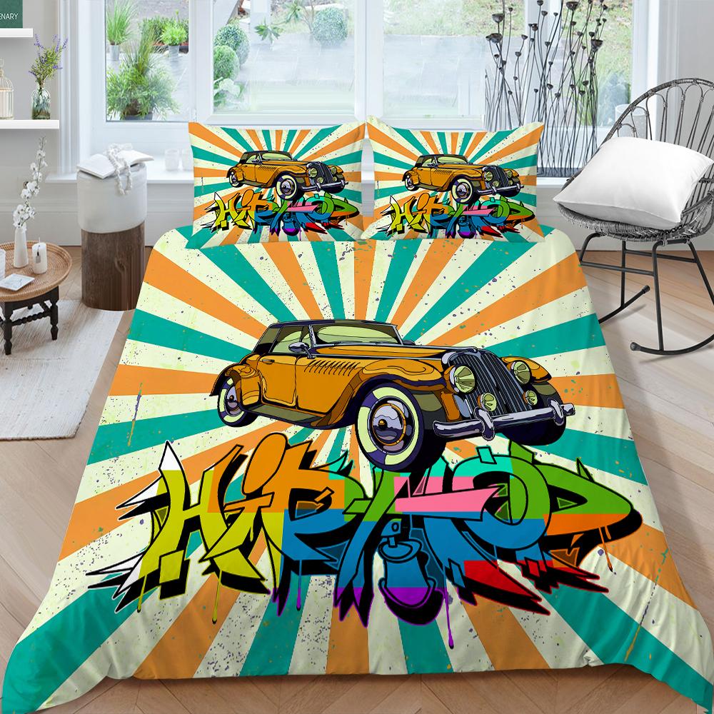3D классический автомобильный комплект постельного белья с мультяшным автомобилем или поездом, пододеяльник и наволочка, 2/3 предмета, мягкое моющееся и быстросохнущее украшение для дома
