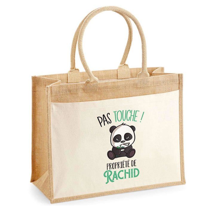 Sac de plage - PLANETEE - Jute avec poche Rachid Pas Touche Panda - Coton - Motif Panda - Imprimé en France