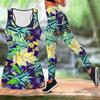 Blue Shadow Flower Print Yoga Outfit for Women Fashion Workout Leggings Fitness Sports Casual Yoga Set Sports Suit