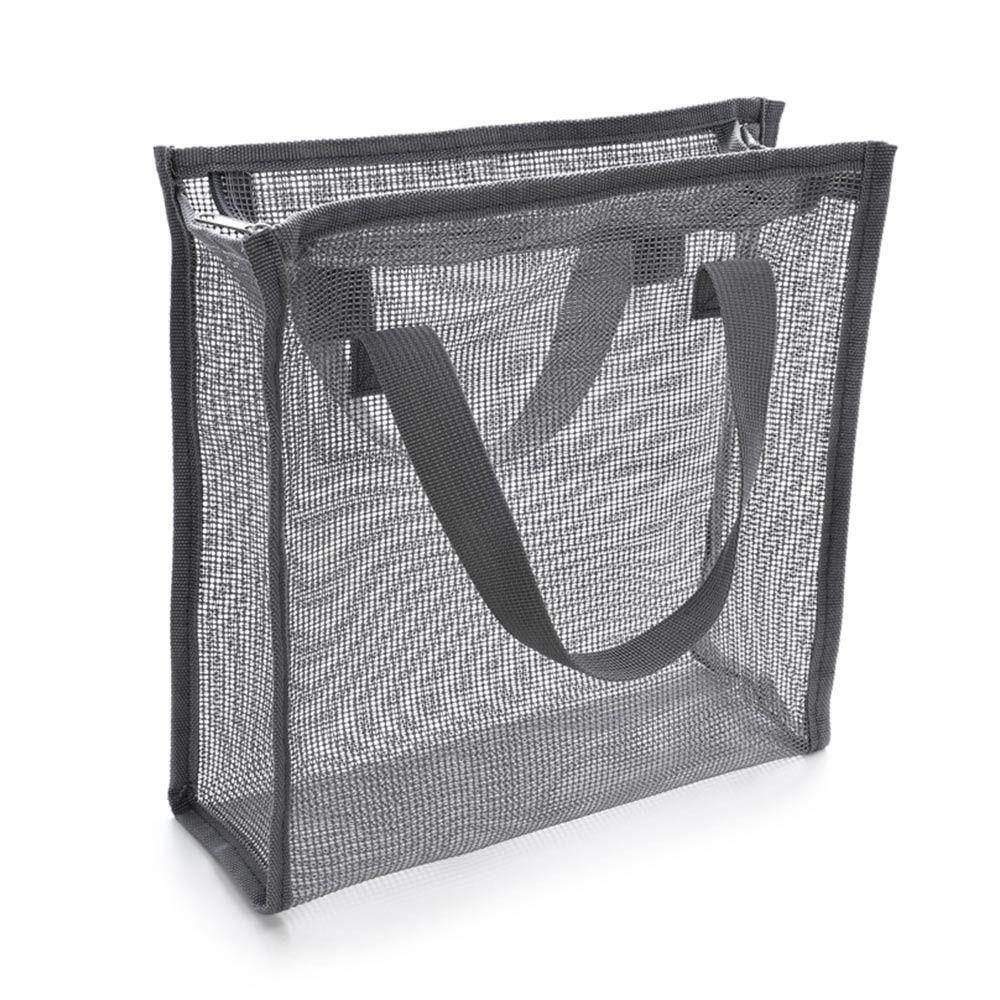 Portable Grey Blue Mesh Shower Bag Mesh Beach Makeup Handbag Leaking Water Foldable Gym Tote Bag Bathroom Shower Organizer