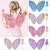 2 Pieces of Children's and Girls' Fairy Wings and Wand Floral Set, Butterfly Wings Sparkling Fairy Costume Floral Accessories, Girl Party Dress