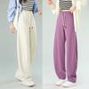 Женские широкие брюки из бархата с высокой талией в корейском стиле 2024 года — коллекция осень/зима с завязками на шнурке и свободным кроем.