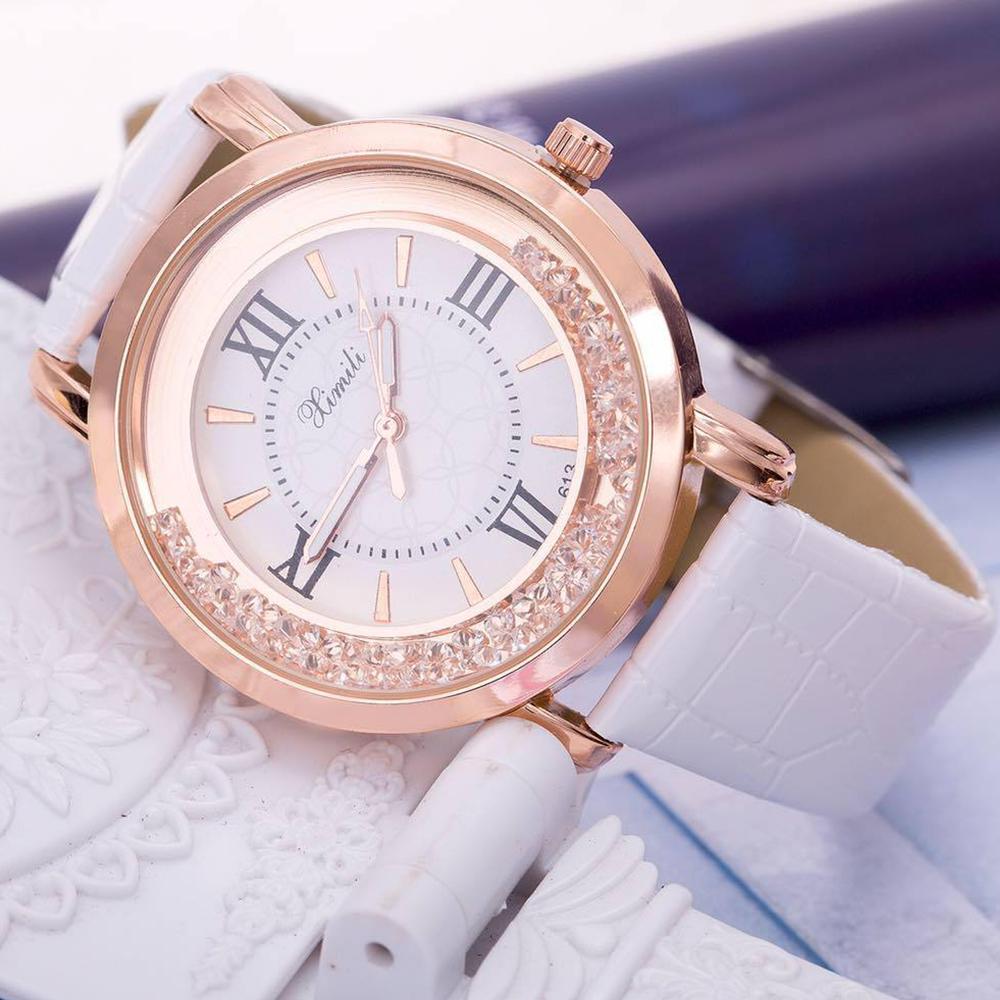 Корейская мода белые стразы простые повседневные женские часы кварцевые женские часы