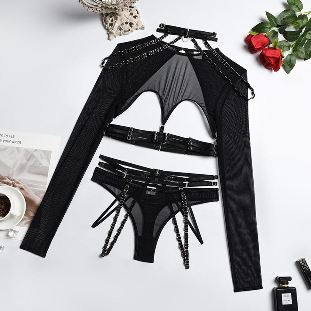 Sexy Cut Out Exotic T-Shirts 4-Piece Garter Belt Seductive Erotic Lingerie Eco-Friendly Packing