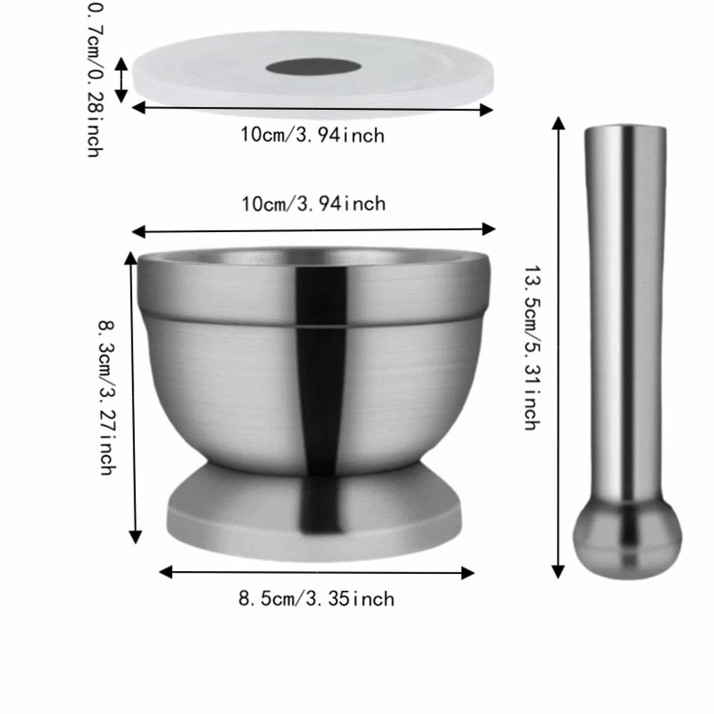 Stainless Steel Mortar And Pestle Set Silver Garlic Grinder Bowl Spice Preparation