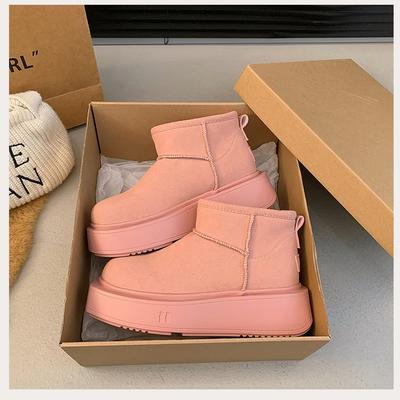 Квадратный круглый носок, толстая подошва, увеличивающие рост, однопедальные сноубутсы 2025 зима новые, нескользящая подошва-маффин, бархатные теплые короткие ботинки